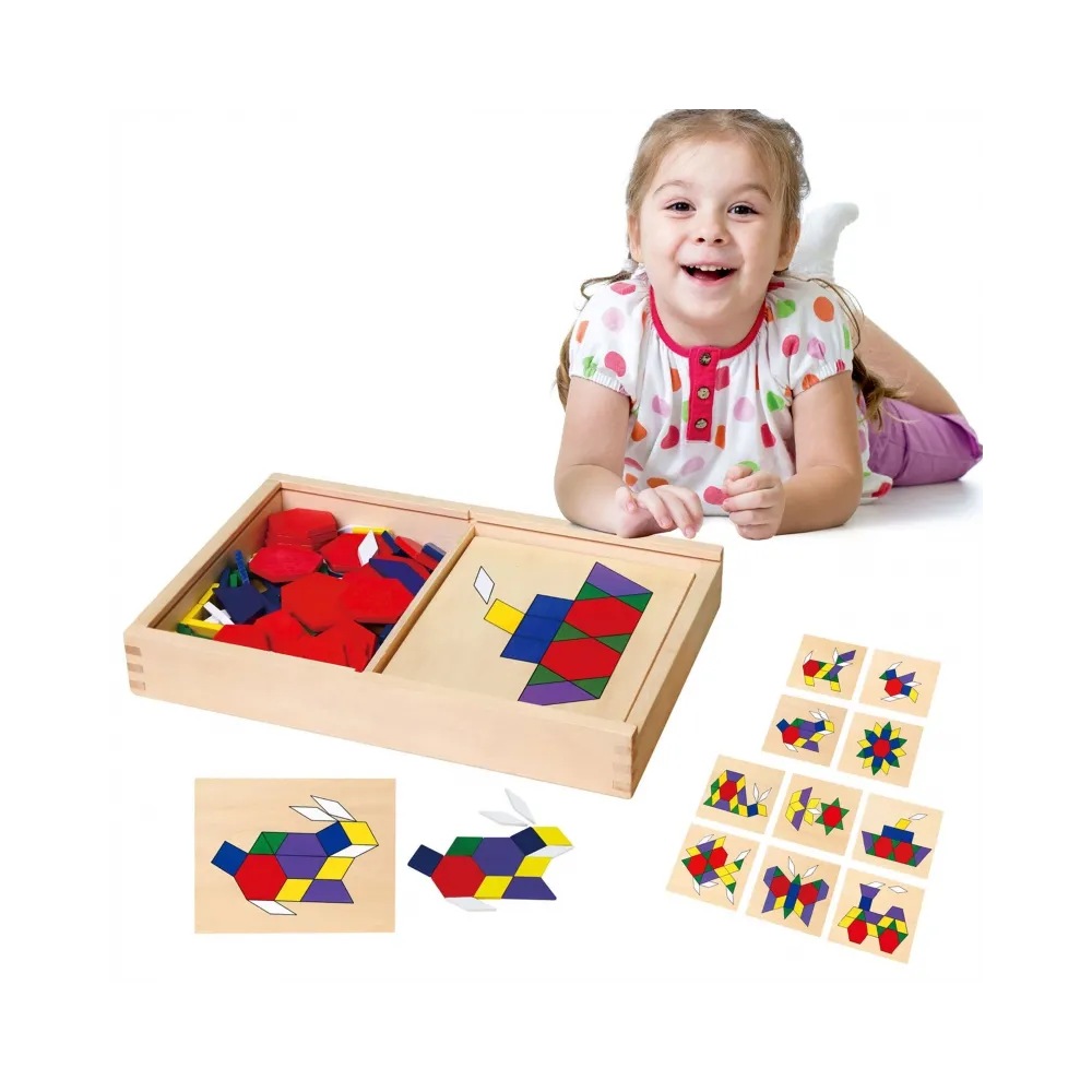 VIGA Drewniana Mozaika Geometryczna Klocki Dienesa Układanka Logiczna Montessori148 el