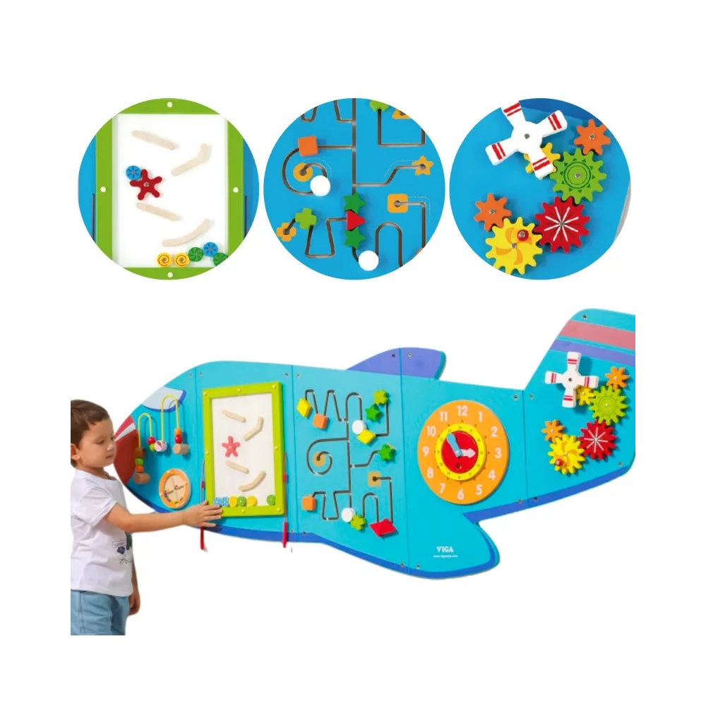 VIGA Drewniana Tablica Sensoryczna Manipulacyjna Samolot Certyfikat FSC Montessori
