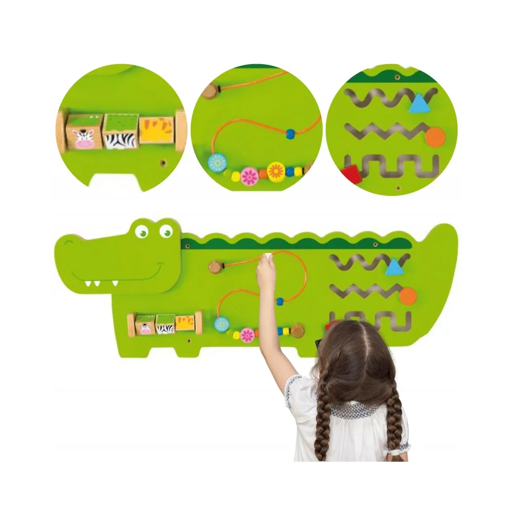 VIGA Tablica Edukacyjna Manipulacyjna Sensoryczna Drewniana Krokodyl Certyfikat FSC Montessori