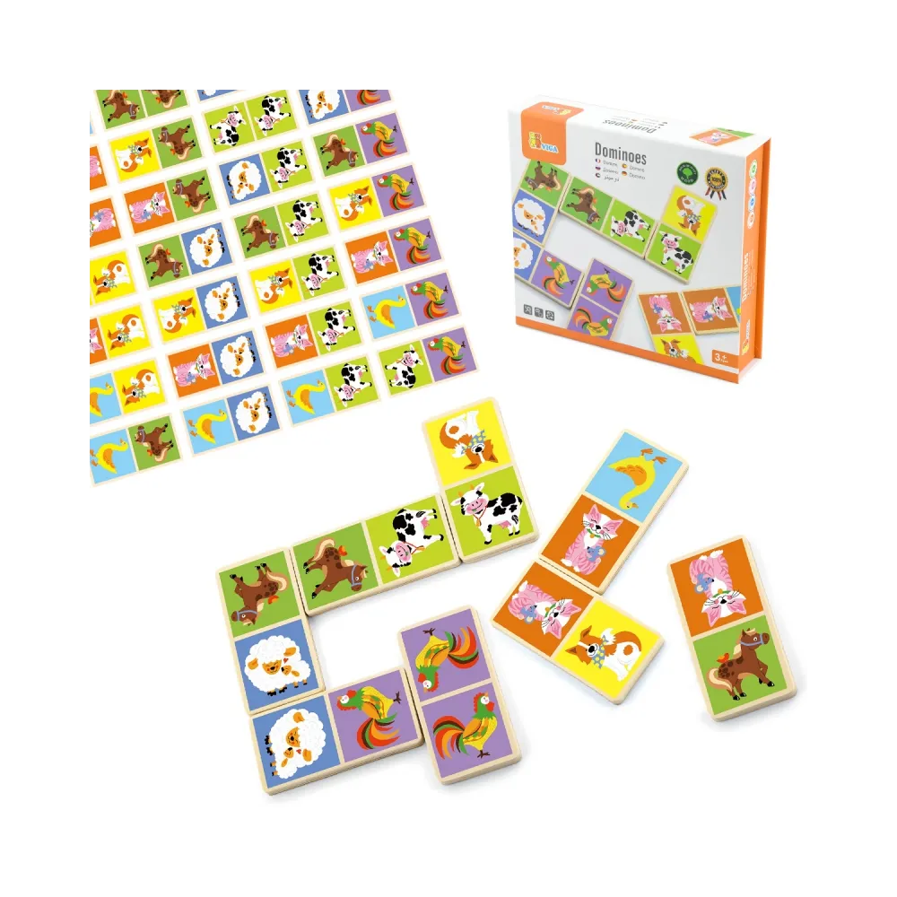VIGA Edukacyjne Klocki Domino Drewniane gra Farma 28 elementów Montessori
