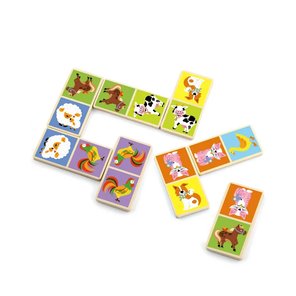 VIGA Edukacyjne Klocki Domino Drewniane gra Farma 28 elementów Montessori