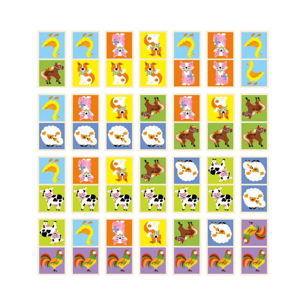 VIGA Edukacyjne Klocki Domino Drewniane gra Farma 28 elementów Montessori