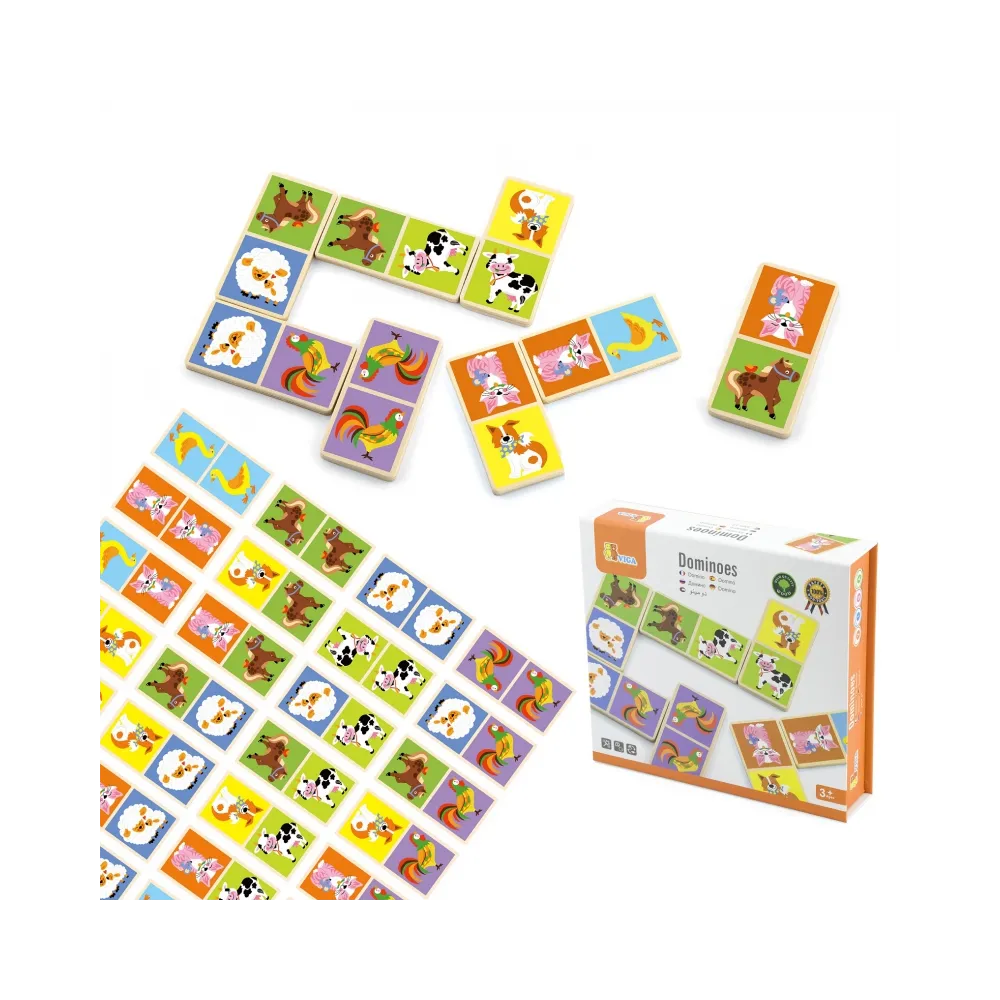 VIGA Edukacyjne Klocki Domino Drewniane gra Farma 28 elementów Montessori