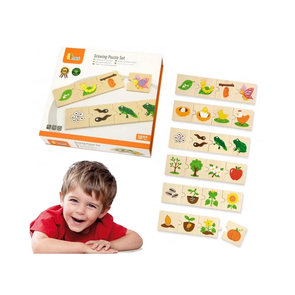 VIGA Drewniane Puzzle Rosnące zwierzątka i rośliny