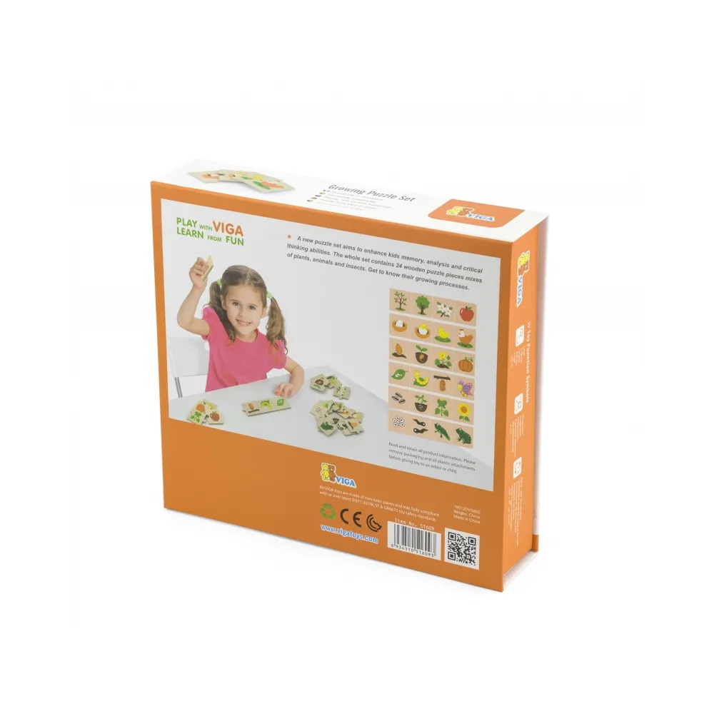 VIGA Drewniane Puzzle Rosnące zwierzątka i rośliny
