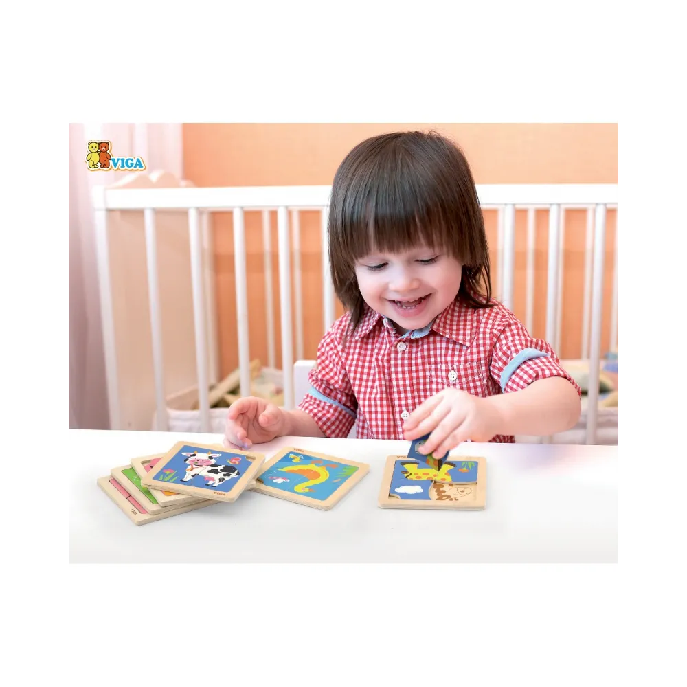 VIGA Puzzle drewniane 12 plansz po 4 puzzle w stojaku