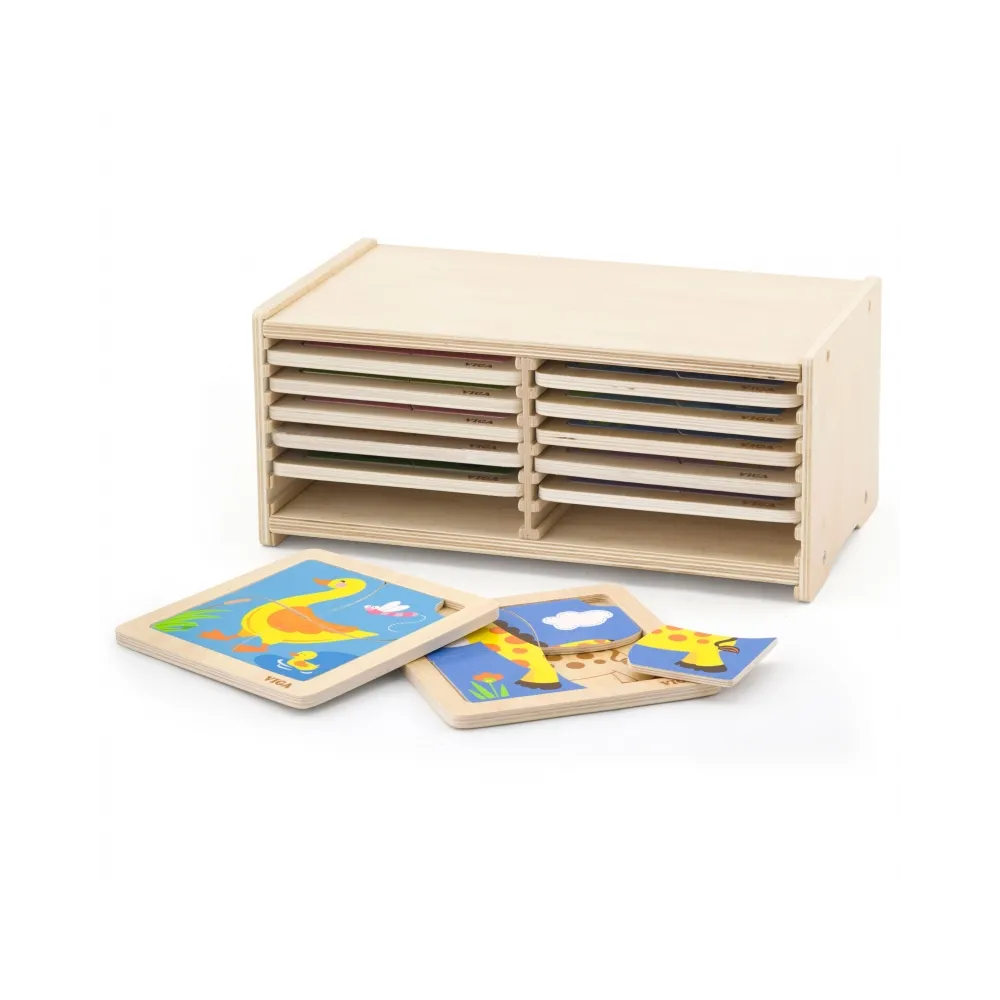 VIGA Puzzle drewniane 12 plansz po 4 puzzle w stojaku