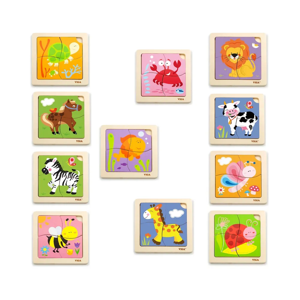 VIGA Puzzle drewniane 12 plansz po 4 puzzle w stojaku