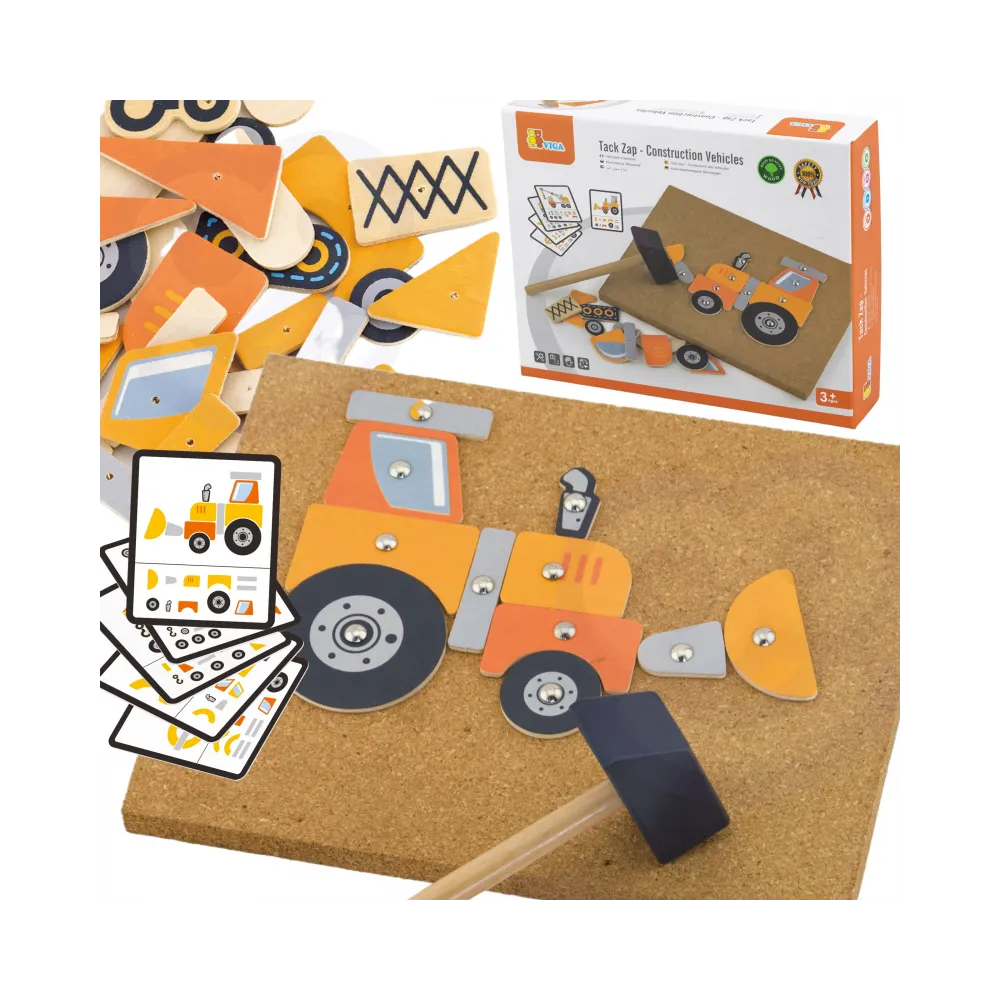 VIGA Drewniana Przybijanka Pojazdy budowlane 45 elementów Montessori