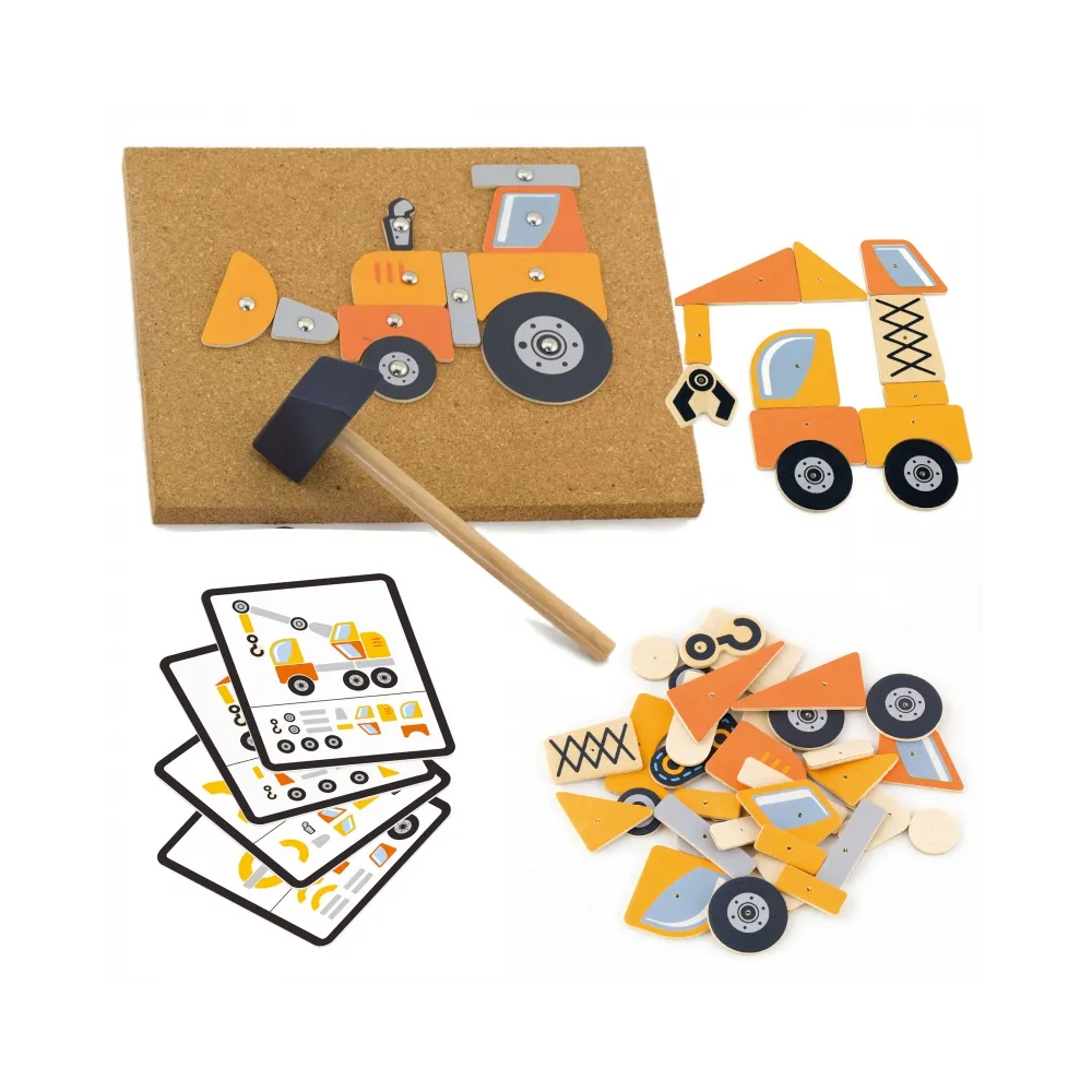VIGA Drewniana Przybijanka Pojazdy budowlane 45 elementów Montessori