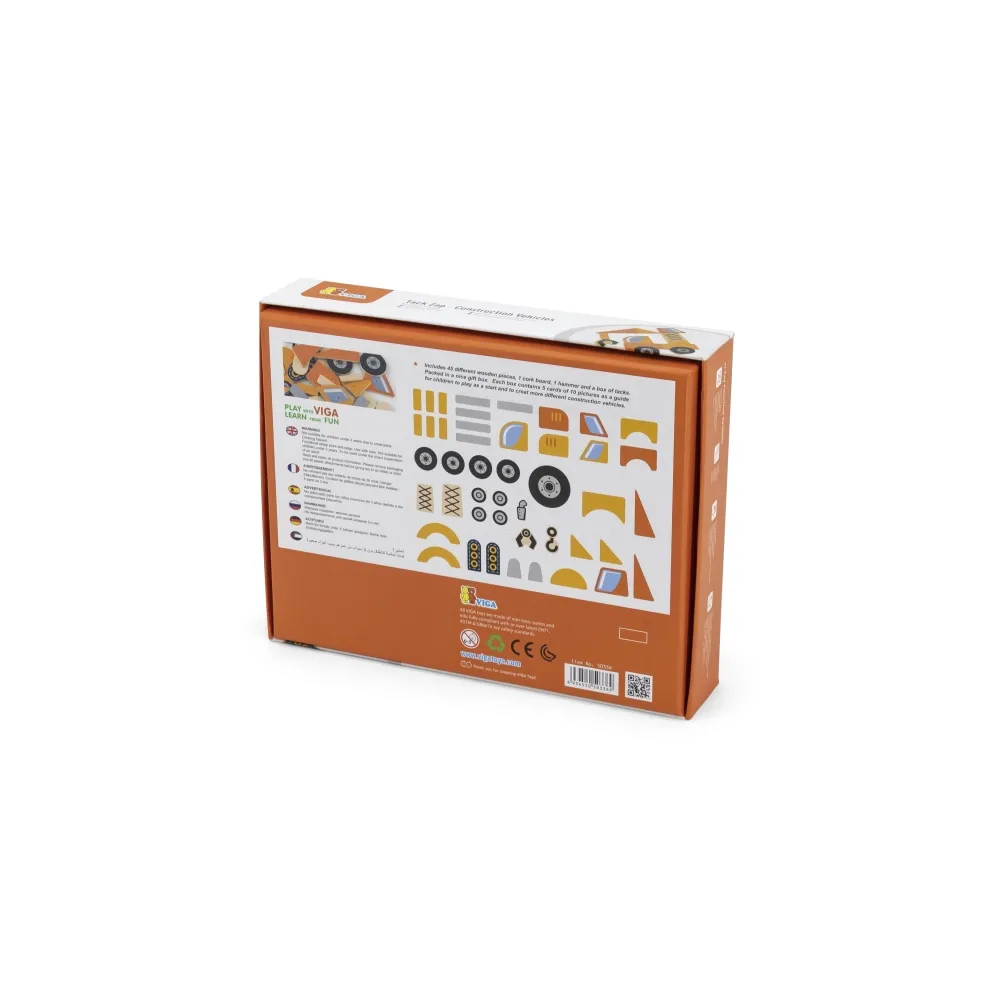 VIGA Drewniana Przybijanka Pojazdy budowlane 45 elementów Montessori