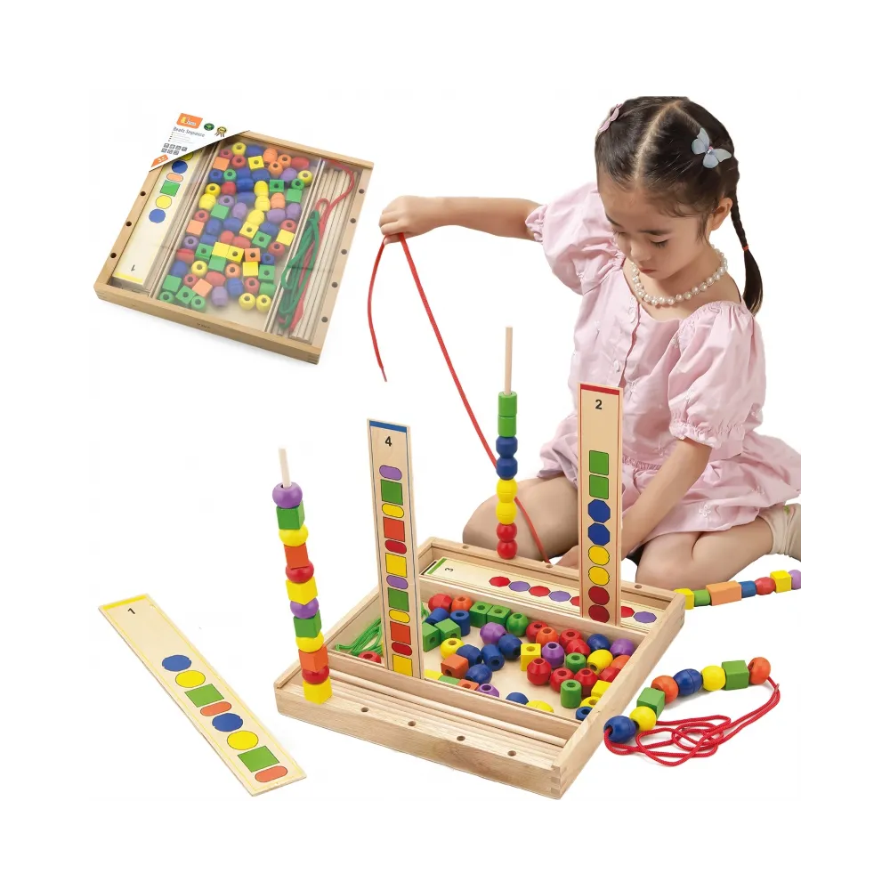 Drewniana gra edukacyjna VIGA z kolorowymi koralikami i akcesoriami