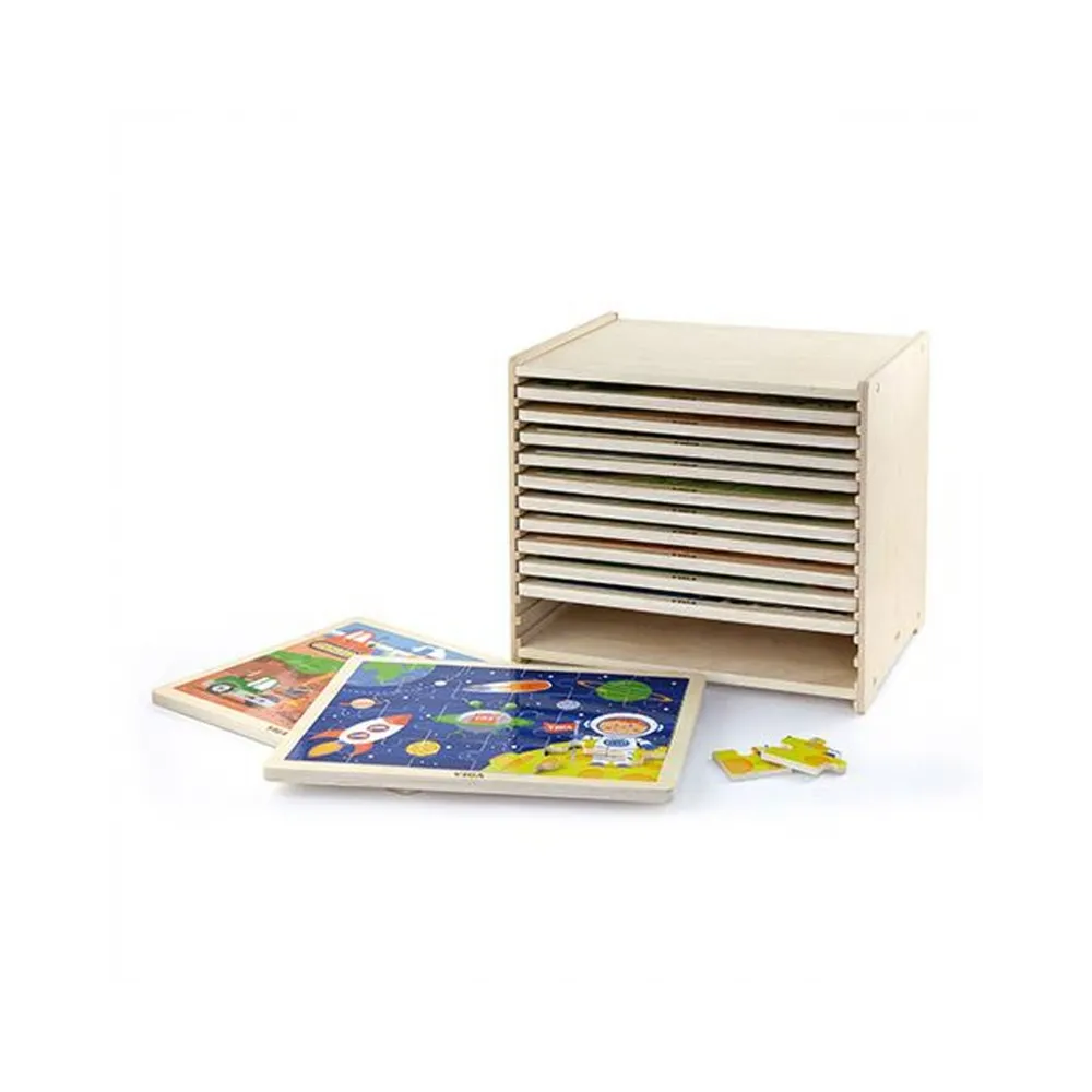 Viga Zestaw Puzzle drewniane 12 układanek po 24 el. na stojaku