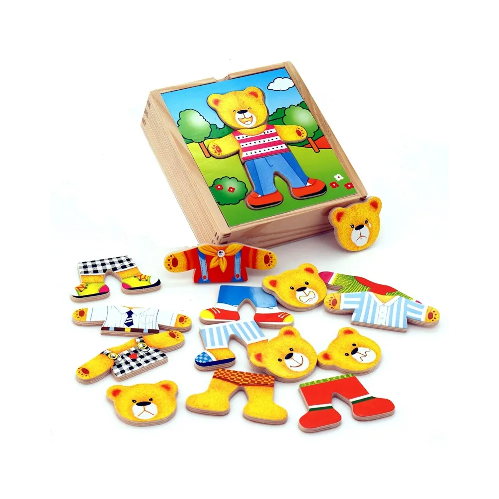 Drewniane puzzle z układanką misia dla chłopca edukacyjne