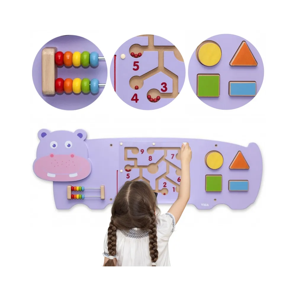VIGA Tablica Sensoryczna Manipulacyjna Hipopotam Certyfikat FSC Montessori