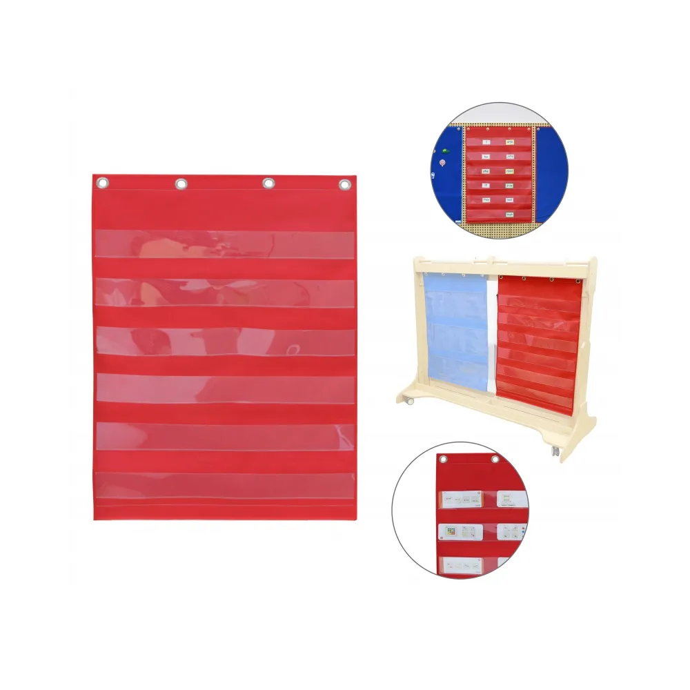 MASTERKIDZ Materiałowy Arkusz Do Wieszania Z Kieszonkami Na Fiszki I Obrazki Czerwony