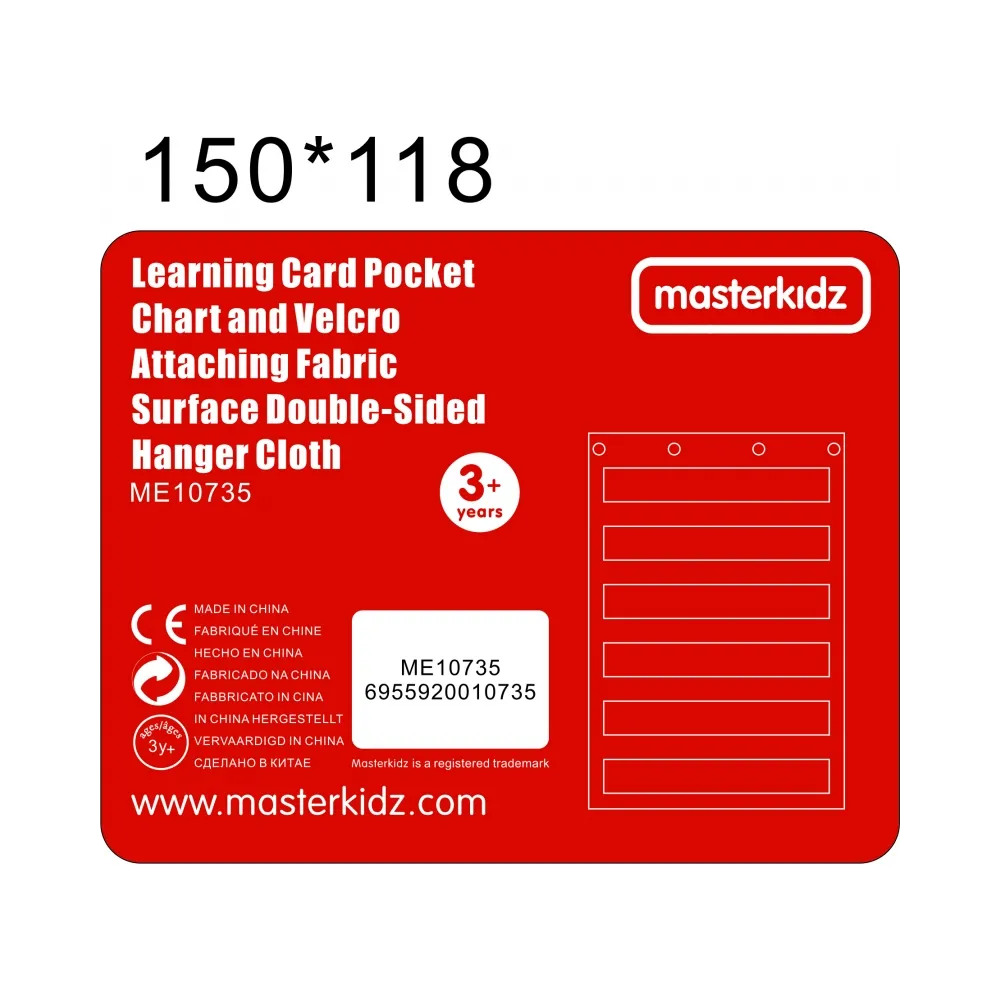 MASTERKIDZ Materiałowy Arkusz Do Wieszania Z Kieszonkami Na Fiszki I Obrazki Czerwony