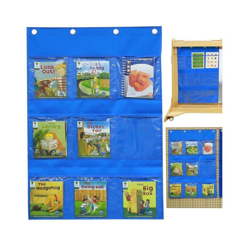 MASTERKIDZ Materiałowy Arkusz Do Wieszania Z Kieszonkami Na Książki i Obrazki Niebieski