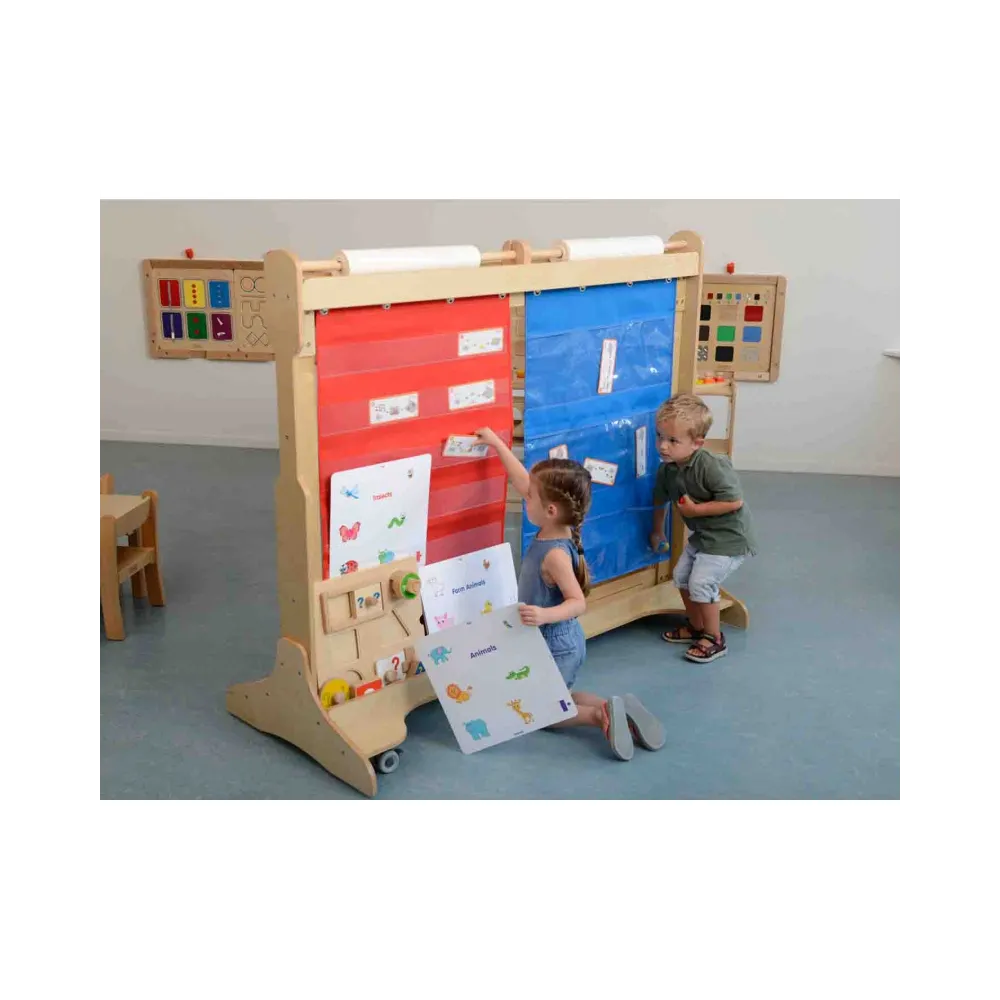 MASTERKIDZ Materiałowy Arkusz Do Wieszania Z Kieszonkami Na Książki i Obrazki Niebieski