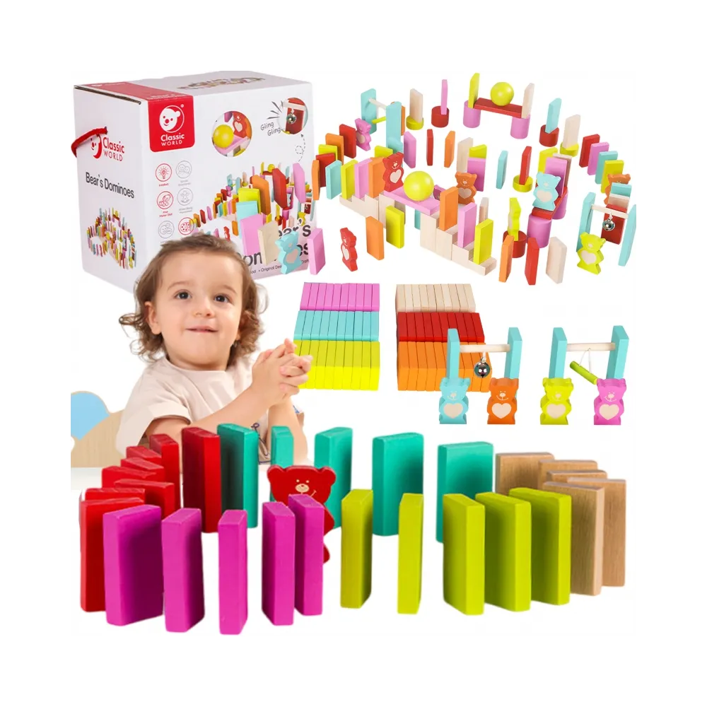 CLASSIC WORLD Drewniane Domino dla Dzieci Misie 105 el.