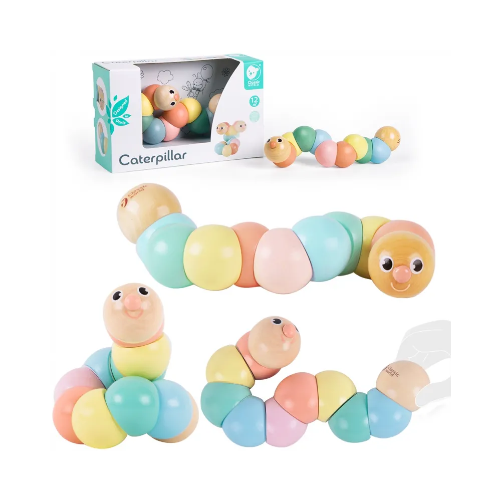 Kolorowa drewniana gąsienica Classic World do skręcania i wyginania