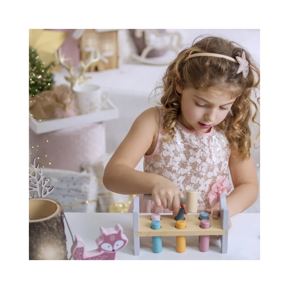 VIGA PolarB Drewniana Ławeczka Przebijanka Wbijanka z Młotkiem - Montessori