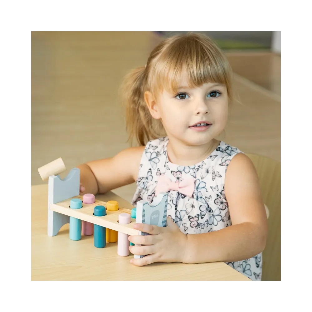 VIGA PolarB Drewniana Ławeczka Przebijanka Wbijanka z Młotkiem - Montessori