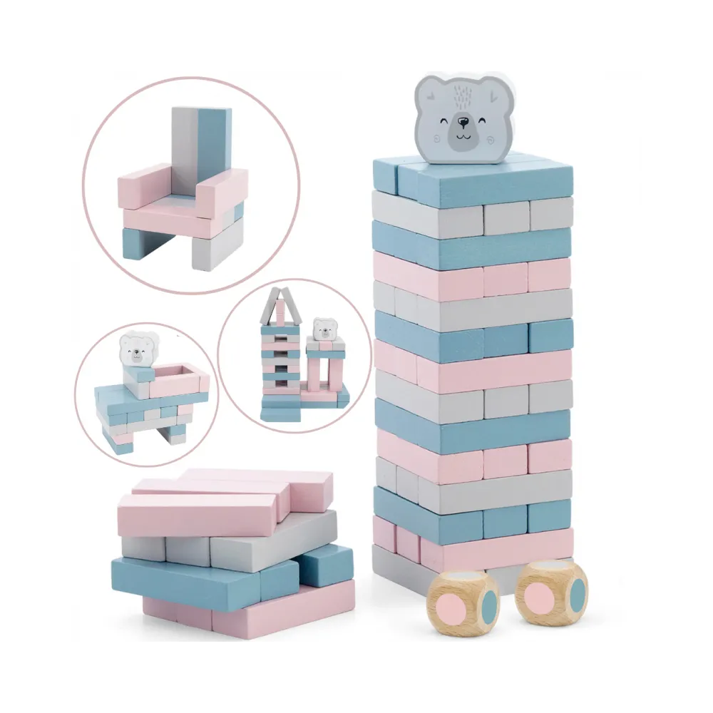 VIGA PolarB Drewniana Gra Wieża Układanka Pastelowa