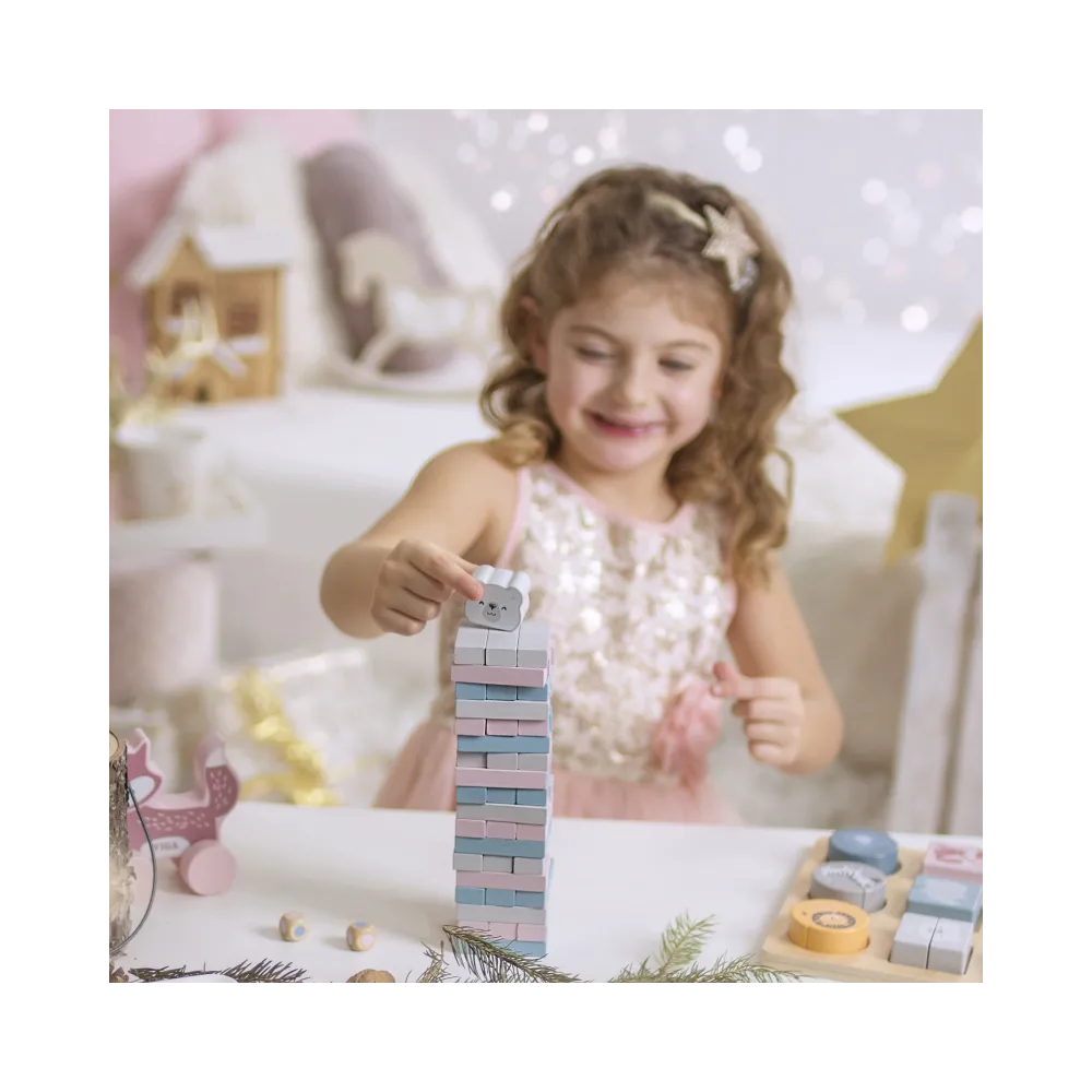 VIGA PolarB Drewniana Gra Wieża Układanka Pastelowa