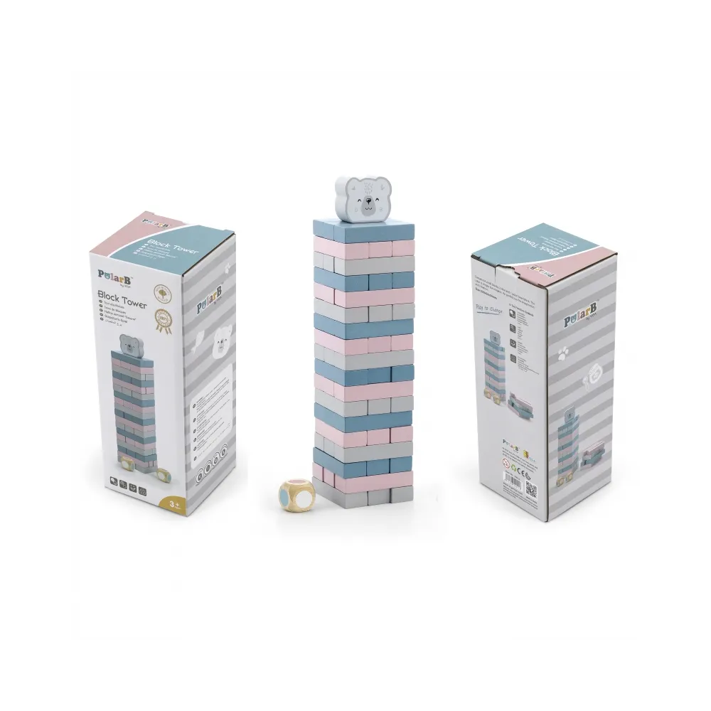 VIGA PolarB Drewniana Gra Wieża Układanka Pastelowa