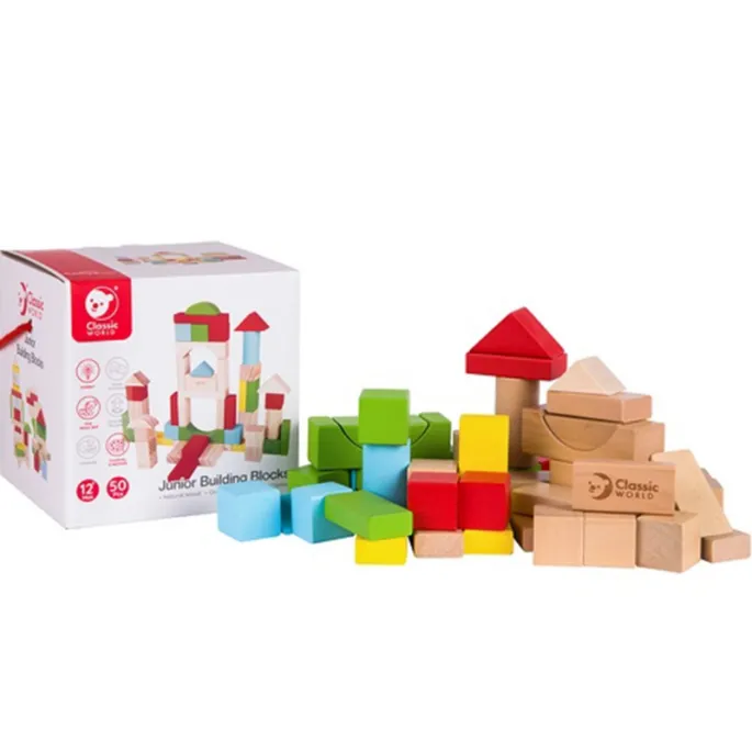 Edukacyjna zabawa z drewnianymi klockami Classic World.
