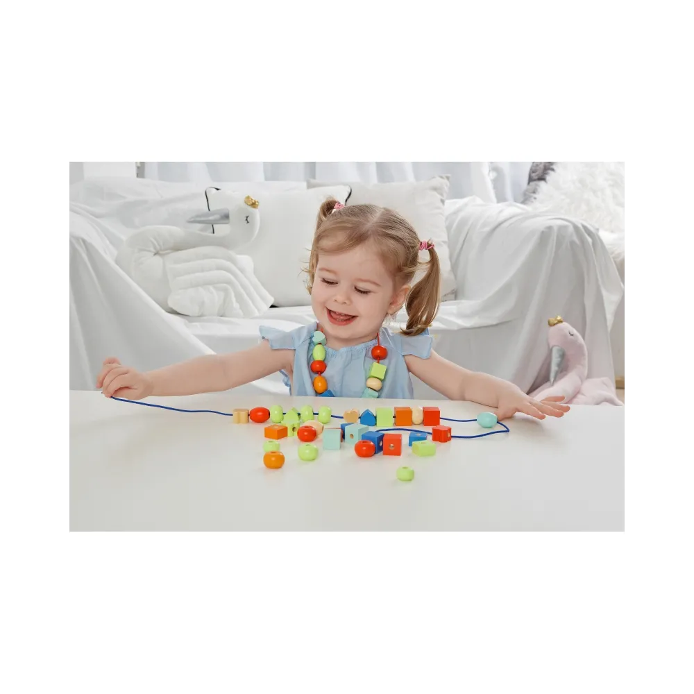 CLASSIC WORLD Drewniane Koraliki Do Nawlekania 96 elementów