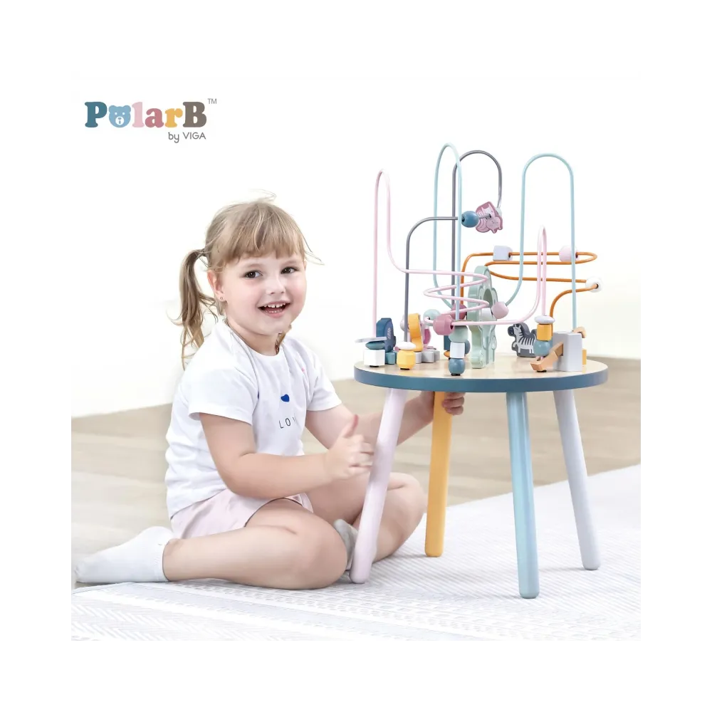 VIGA PolarB Drewniany Stolik Edukacyjny Manipulacyjny Przeplatanka Montessori