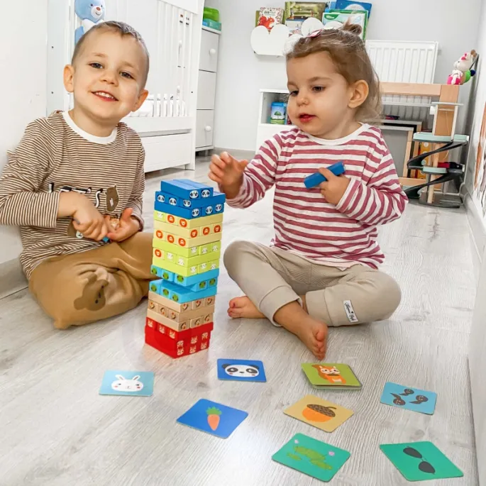 Drewniane elementy do nauki rozpoznawania kolorów i zwierząt