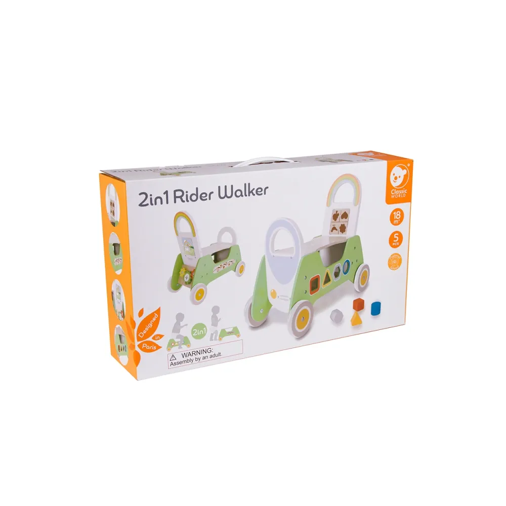 CLASSIC WORLD Drewniany Jeździk MONTESSORI Pchacz 2w1