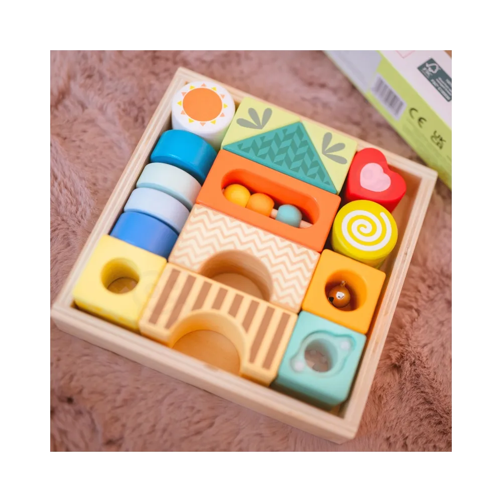 CLASSIC WORLD Drewniane Klocki Sensoryczne 7 Funkcji Układanka Multifunkcyjna Kształty Dźwięk MONTESSORI 14 el.