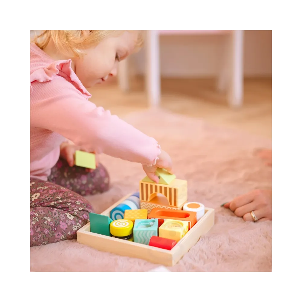 CLASSIC WORLD Drewniane Klocki Sensoryczne 7 Funkcji Układanka Multifunkcyjna Kształty Dźwięk MONTESSORI 14 el.