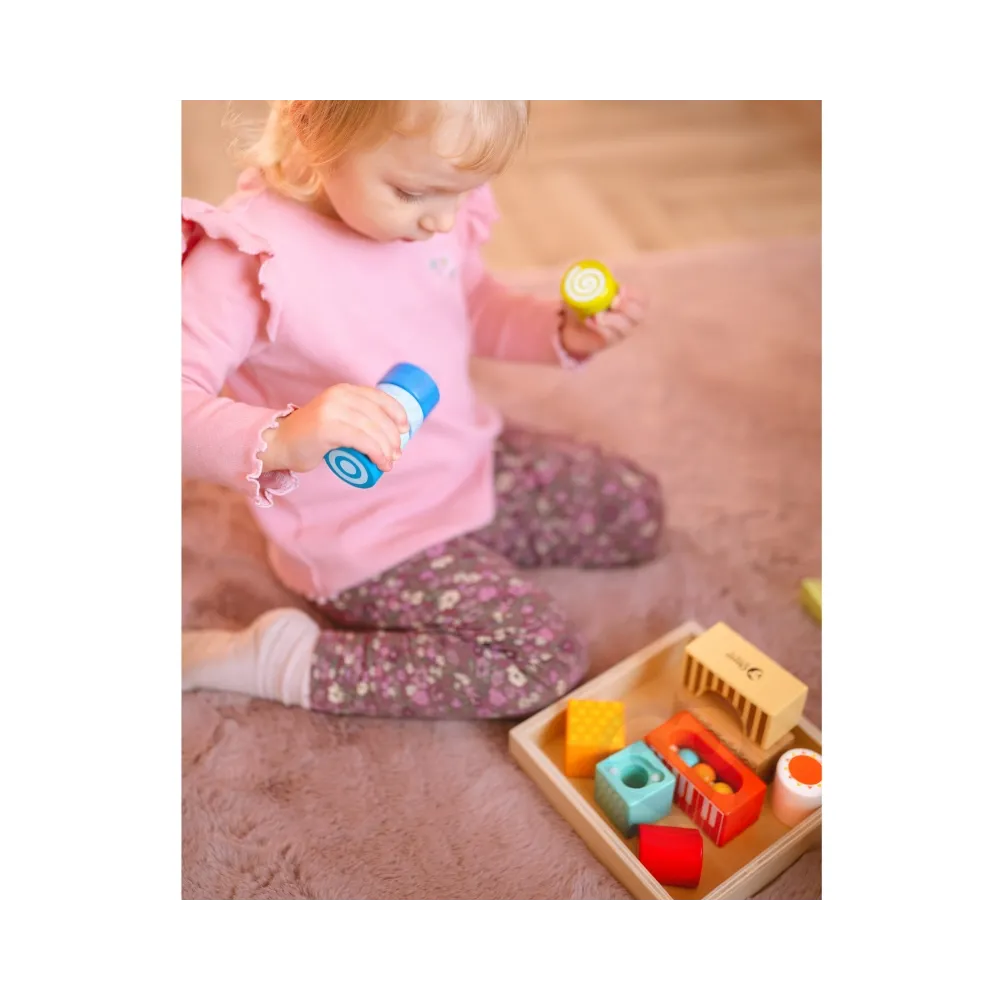 CLASSIC WORLD Drewniane Klocki Sensoryczne 7 Funkcji Układanka Multifunkcyjna Kształty Dźwięk MONTESSORI 14 el.