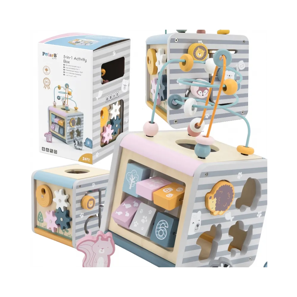VIGA PolarB Activity Box Drewniane Edukacyjne Centrum Gier 5w1 kostka