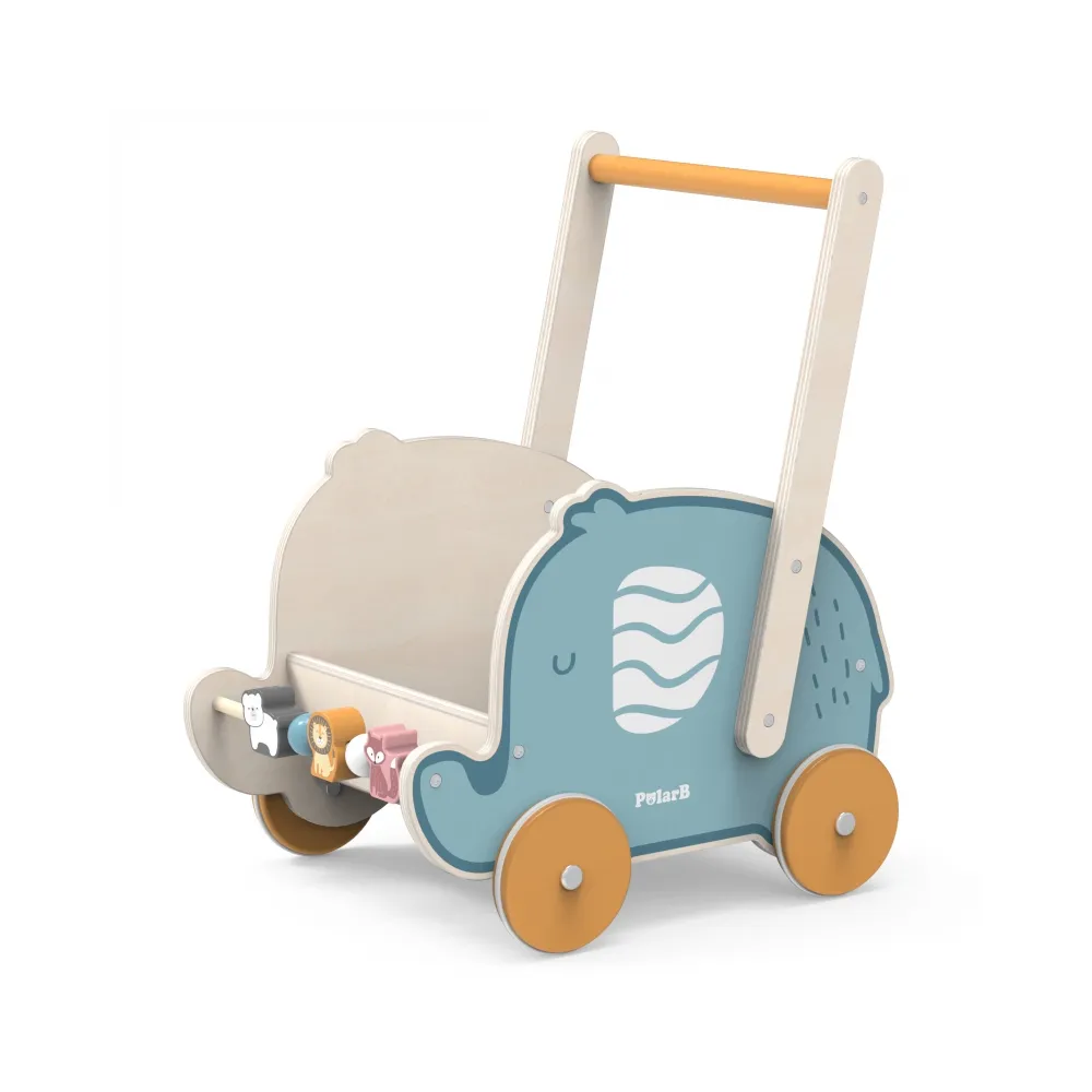 VIGA PolarB Drewniany Wózek 2w1 Chodzik Pchacz Słonik