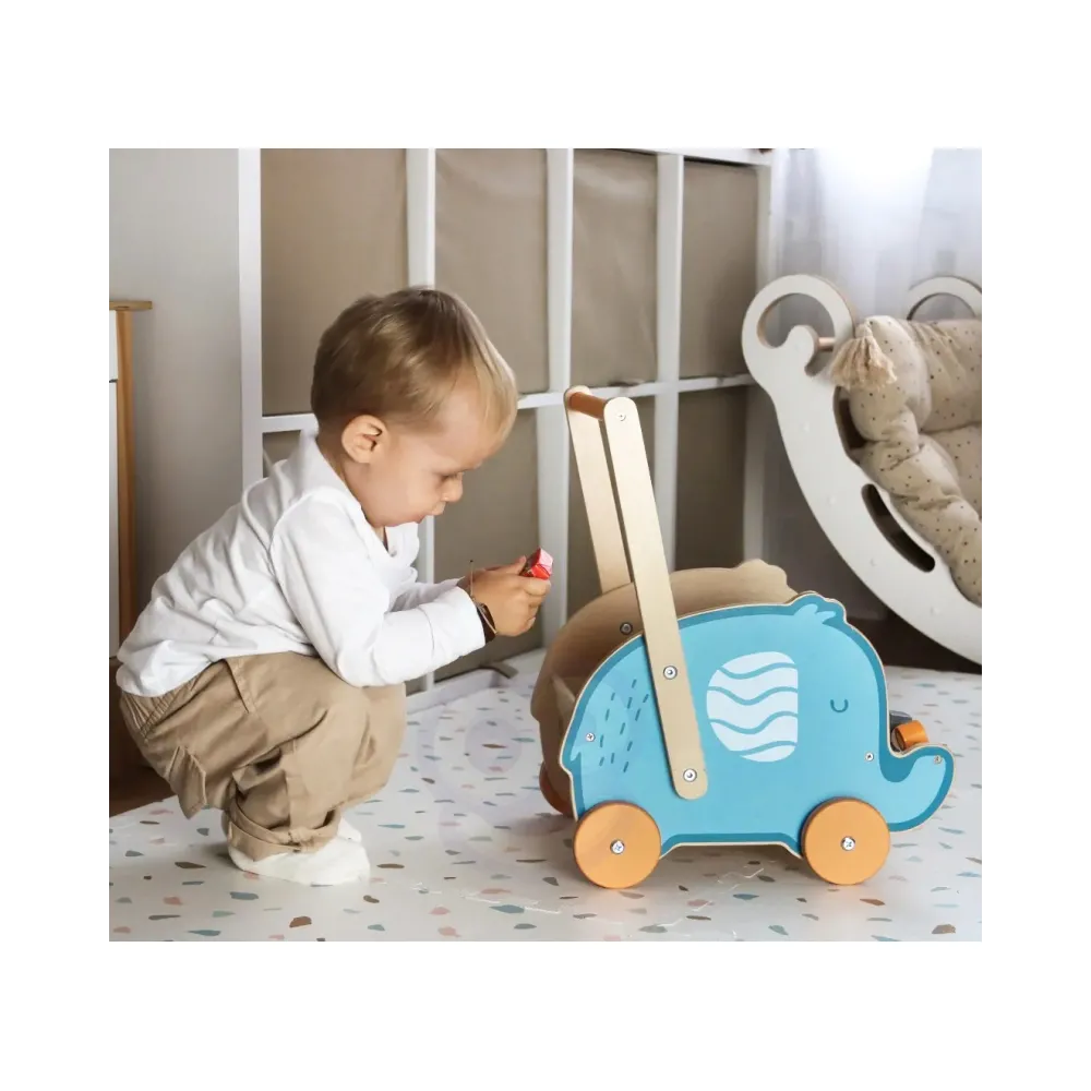 VIGA PolarB Drewniany Wózek 2w1 Chodzik Pchacz Słonik