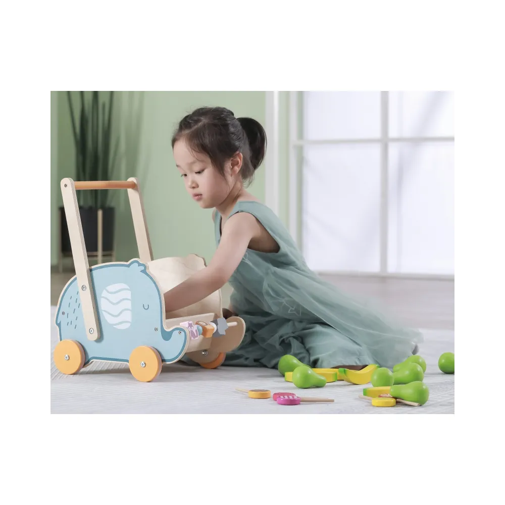 VIGA PolarB Drewniany Wózek 2w1 Chodzik Pchacz Słonik