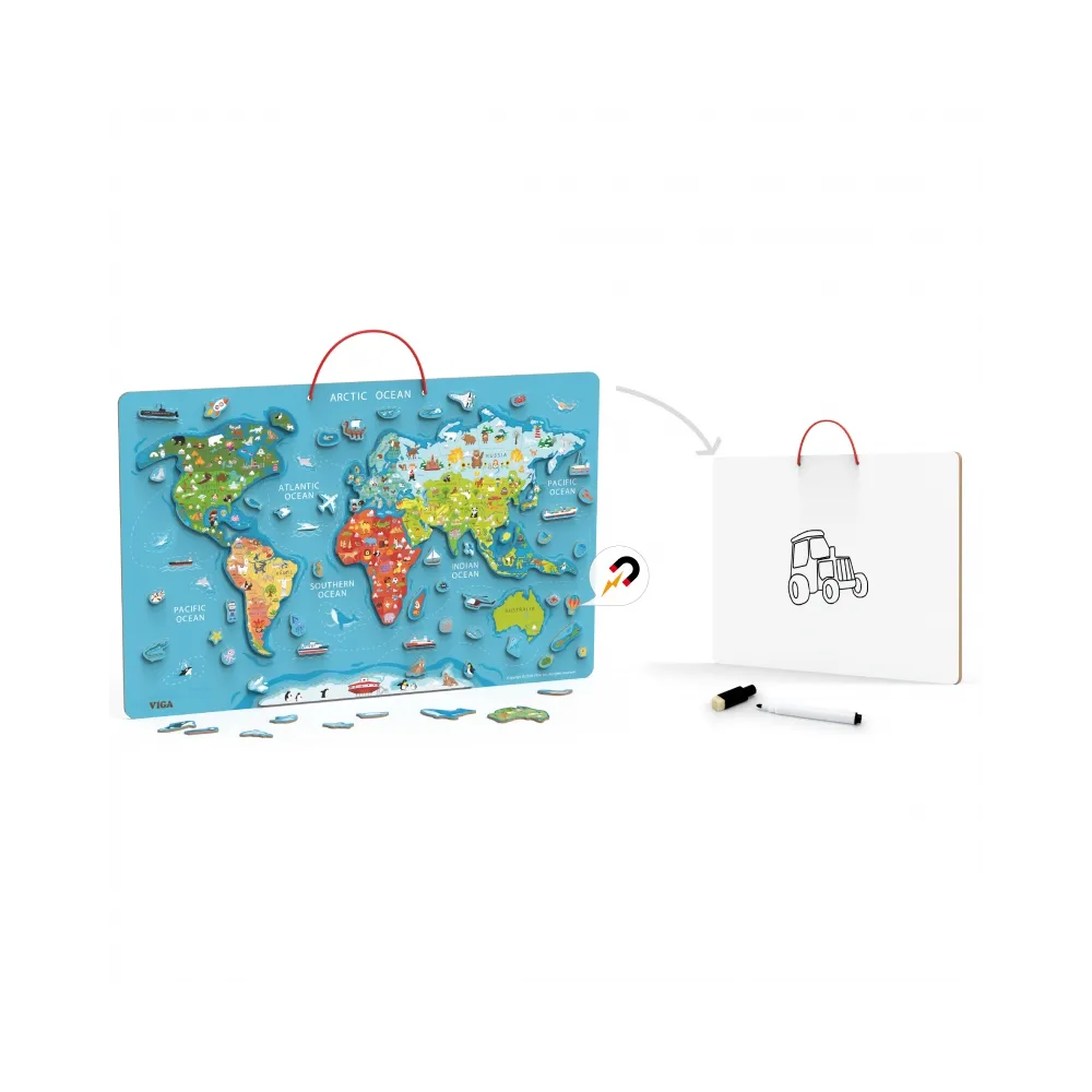 Viga 2w1 Tablica Edukacyjna z Magnetyczną Mapą Świata Montessori