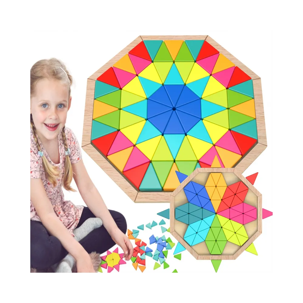 TOOKY TOY Puzzle Ośmiokątne Drewniana Mozaika Edukacyjna (73el.)