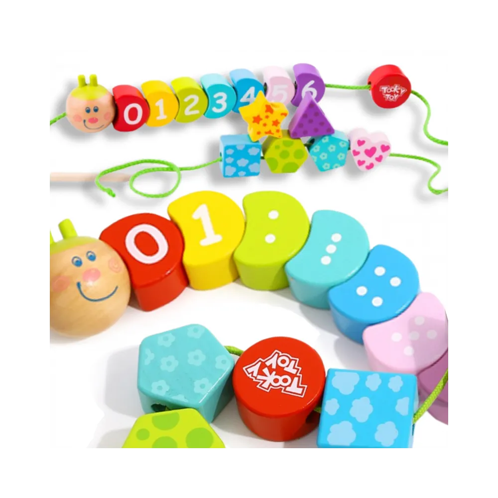 TOOKY TOY Drewniane Klocki do Nawlekania Gąsienica Nauka Liczenia 20 el.