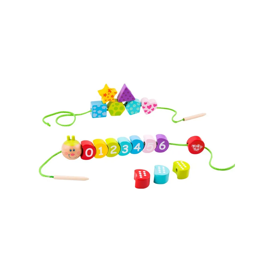 TOOKY TOY Drewniane Klocki do Nawlekania Gąsienica Nauka Liczenia 20 el.