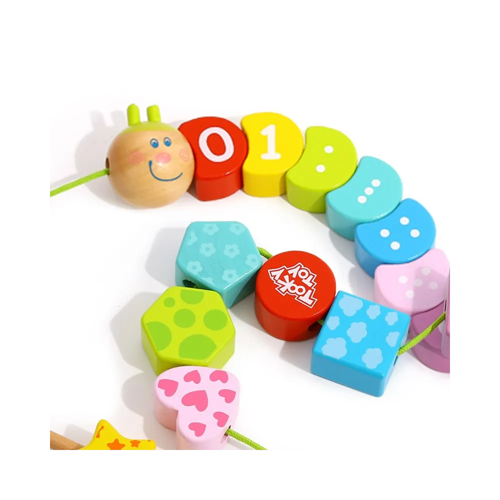 TOOKY TOY Drewniane Klocki do Nawlekania Gąsienica Nauka Liczenia 20 el.