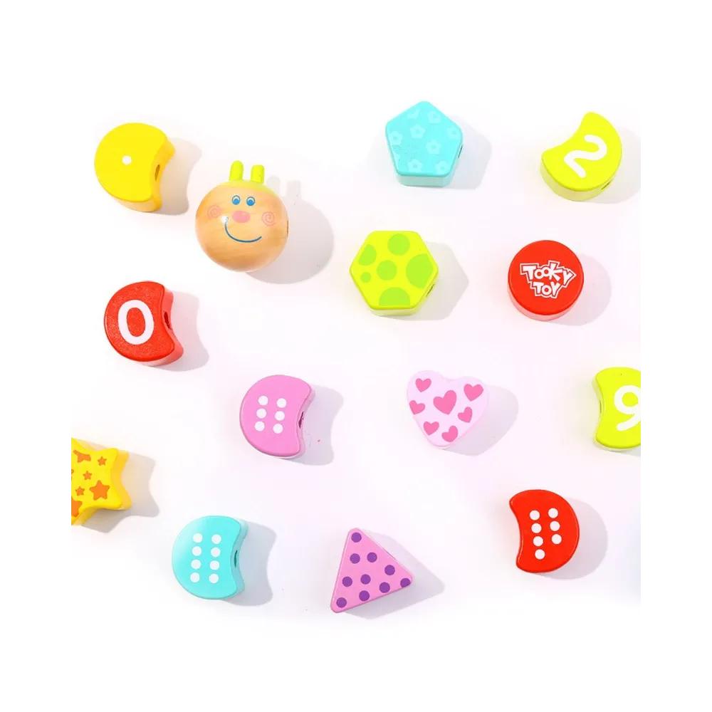 TOOKY TOY Drewniane Klocki do Nawlekania Gąsienica Nauka Liczenia 20 el.