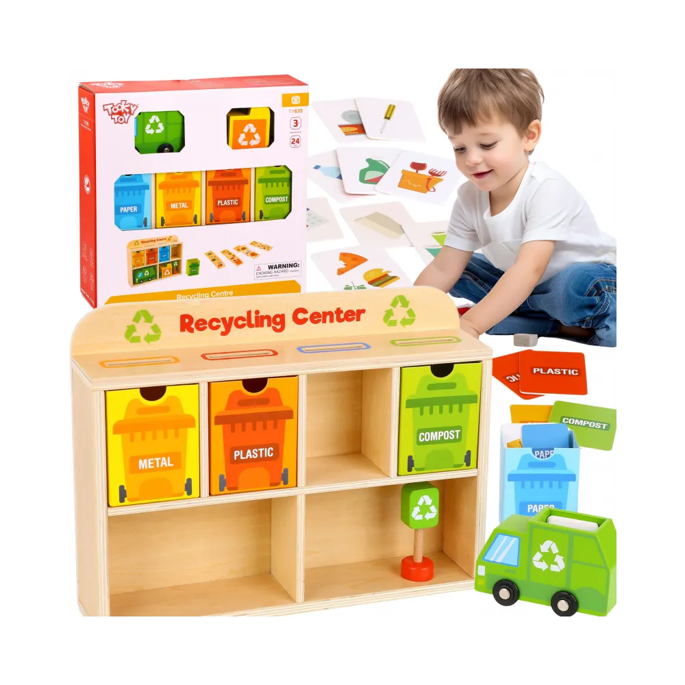 TOOKY TOY Drewniane Centrum Recyklingu Edukacyjny Sorter