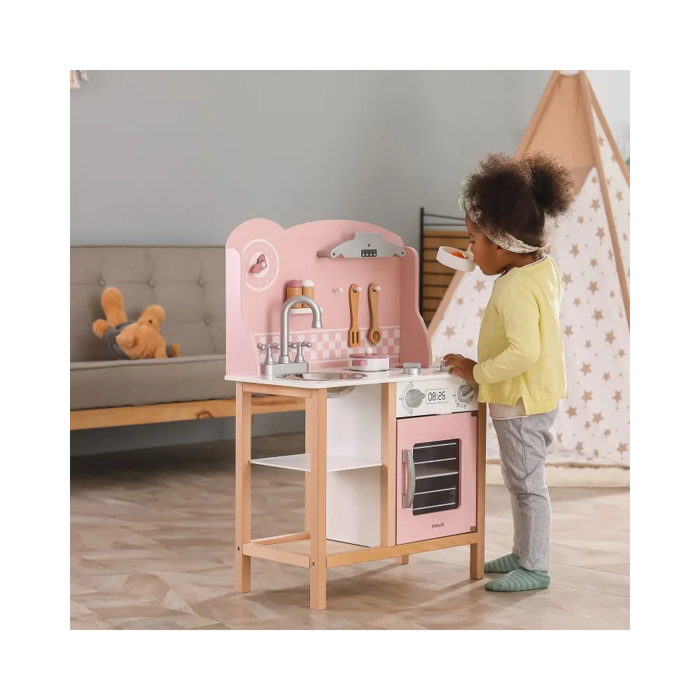 VIGA PolarB Drewniana Kuchnia z Akcesoriami Silver - Pink